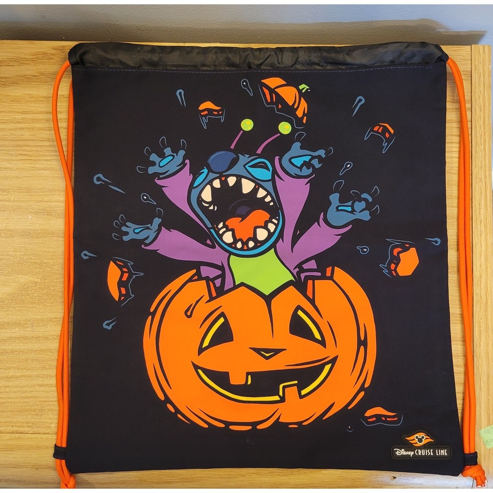 Disney Cruise Line Halloween on the High Seas Stitch Pumpkin Drawstring Bag